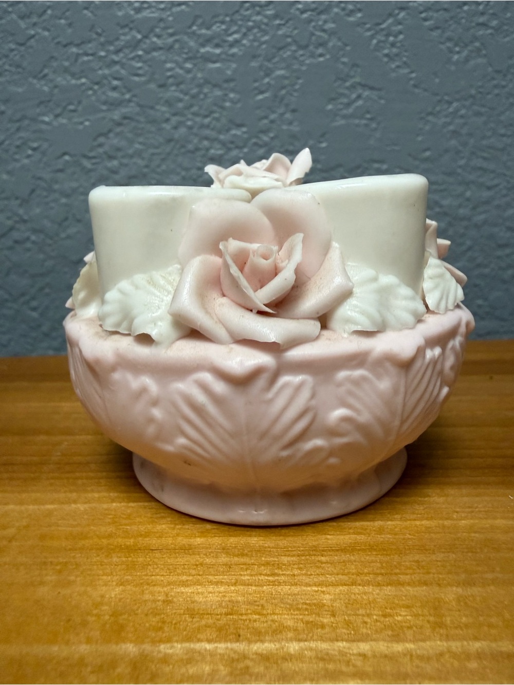 Vintage Pink and White Decorative Porcelain Rose candle holder - Picture 1 of 7